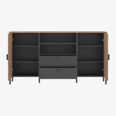 The Range Nightbloom Wide Sideboard in Grey Oak-Effect, 2 Door 2 Drawer - Grey