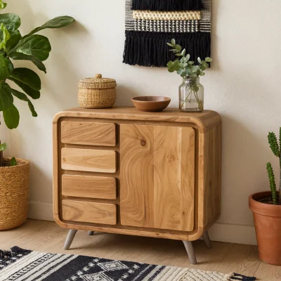 The Range Los Angeles Medium Reclaimed Wood and Metal Sideboard 4 Drawers 1 Door - Brown