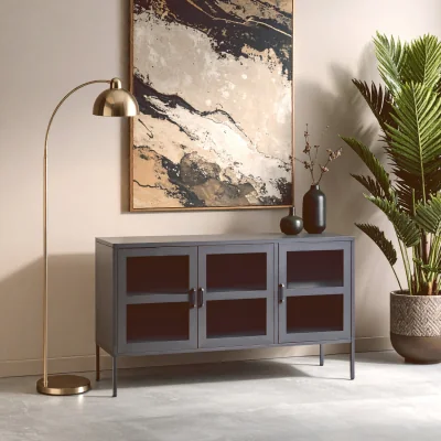 The Range Acier Three Door Grey Metal Sideboard