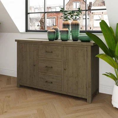 The Range Solid Reclaimed Natural Pine 2 Door 3 Drawer Large Sideboard - Natural Pine
