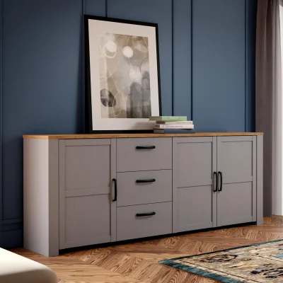 The Range Bohol 3 Door 3 Drawer Large Sideboard - Riviera Oak & Grey Oak