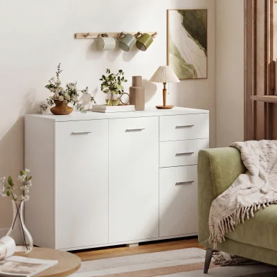 The Range HOMCOM Sideboard Kitchen Storage Cabinet with 2 Drawers - White / Aluminium / 24.5kg