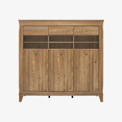 The Range Bergen Large Glass Display Sideboard Buffet Cabinet in Larch Gold Oak Effect - Brown