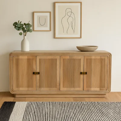 The Range Arizona Carved Natural Mango Wood 4 Door Sideboard - Brown