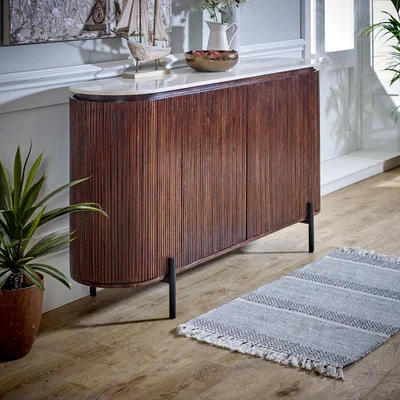 The Range Opal Mango Wood Sideboard With Marble Top and Metal Legs - White