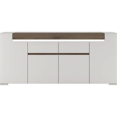 The Range Toronto Wide 4 Door 2 Drawer Sideboard (inc. Plexi Lighting) - White & Oak