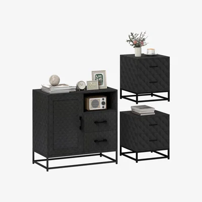 The Range HOMCOM Sideboard and Bedside Tables with Drawers Steel Legs - Black