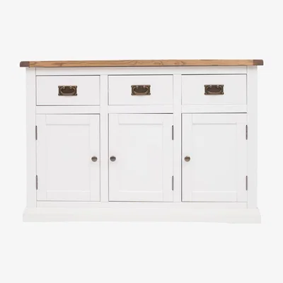 The Range Cosenza 3 Door 3 Drawer Sideboard - White / Brass Drop