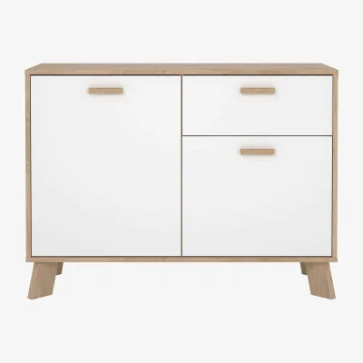 The Range Wyld Haus Hobro Sideboard, White and Natural Oak, 2 Doors 1 Drawer, Compact - Natural