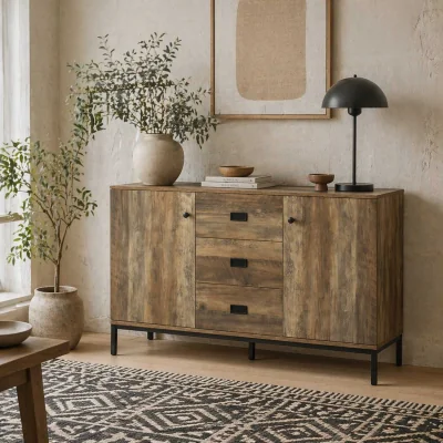 The Range Mango Retro Wood-Effect Sideboard 3 Drawers 2 Doors