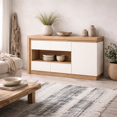 The Range Hjorring Gloss Natural Sideboard 3 Doors with LED Display - White