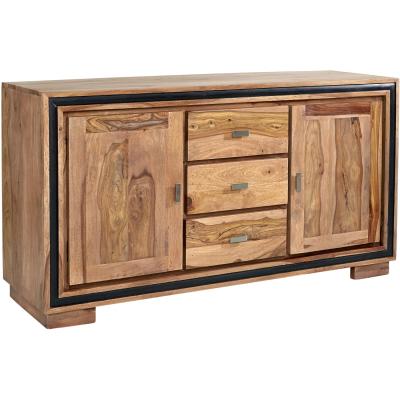 The Range Contemporary Design Sheesham Wood Large Sideboard with 3 Drawers and 2 Doors - Brown