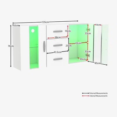 The Range Astro 2 Door 3 Drawer LED Sideboard, White - White