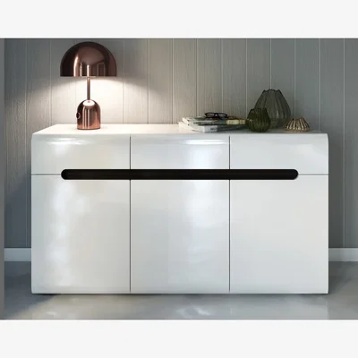 The Range Azteca Wide Sideboard Dresser - White High Gloss with Wenge Insert - White