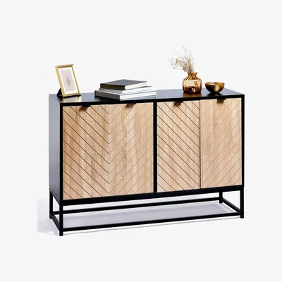The Range Dalton 4 Door Sideboard with Chevron Wood Effect Design - Black