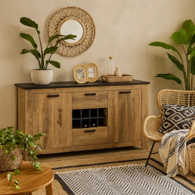The Range Juniper 2 Door 2 Drawer Sideboard in Chestnut and Matera with Wine Rack - Natural