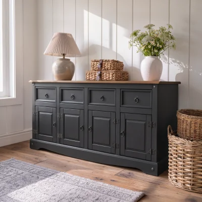 The Range Mercers Furniture Corona Charcoal Grey 4 Door Sideboard - Charcoal Grey