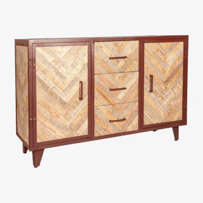 The Range V Design Industrial Metal and Wood Large Sideboard with 3 Drawers - Multicolour
