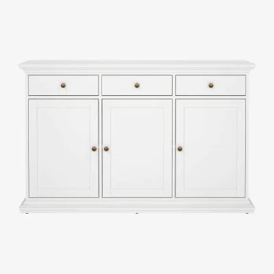 The Range Osaka Farmhouse Matt White Wooden Sideboard - 3 Doors, 3 Drawers - White