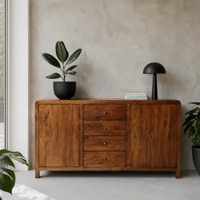 The Range Tropea Solid Mango Wood Sideboard 4 Drawers 2 Doors Chestnut Matt Finish - Brown
