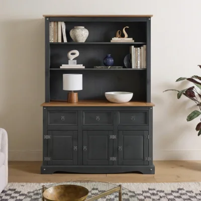 The Range Corona Charcoal 3 Door Dresser Solid Wood Pine Wooden Display Painted Dark Grey - Distressed Charcoal Wax