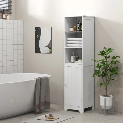 The Range HOMCOM Freestanding Bathroom Tall Cabinet with Adjustable Shelf - White
