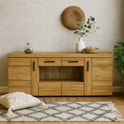 The Range Wyld Haus Larkwood Wide 6-Door Glazed Sideboard in Grandson Oak - Natural
