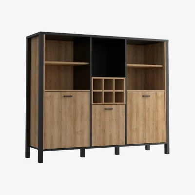 The Range High Rock Shelf Unit in Matt Black/Riviera Oak - Black & Riviera Oak