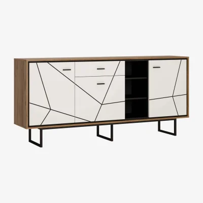 The Range Dabbleton Walnut and White Wide Sideboard, 3 Doors 1 Drawer, Matt Finish - White