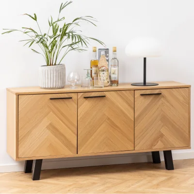 The Range Brighton 3 Door Sideboard in Oak with Herringbone Effect - Oak