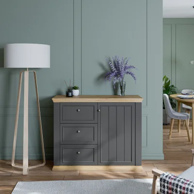 The Range Pontypool 3 Drawer & 1 Door Sideboard - Grey and Mauvella Oak