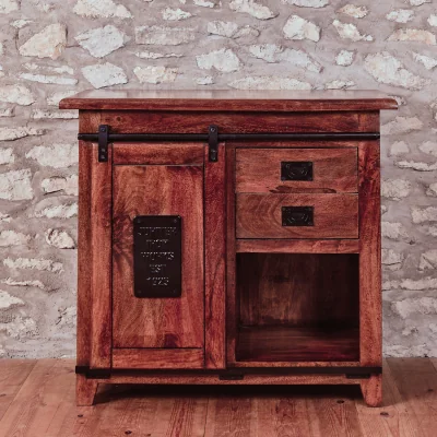 The Range Solid Mango Wood Sideboard with Sliding Barn Door and Shelving - Brown