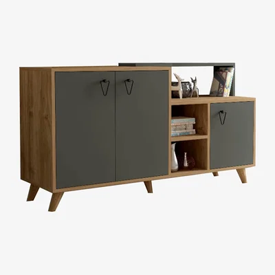 The Range Sideboard with Cabinets and Shelves Lilium - Walnut & Dark Grey