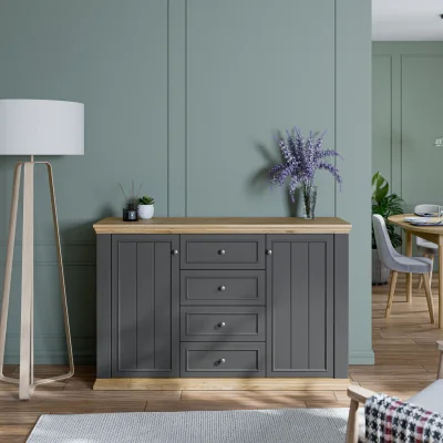 The Range Pontypool 4 Drawer & 2 Door Sideboard - Grey and Mauvella Oak