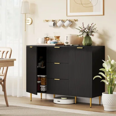 The Range HOMCOM Sideboard Buffet Cabinet with 3 Drawers and Adjustable Shelves - Black