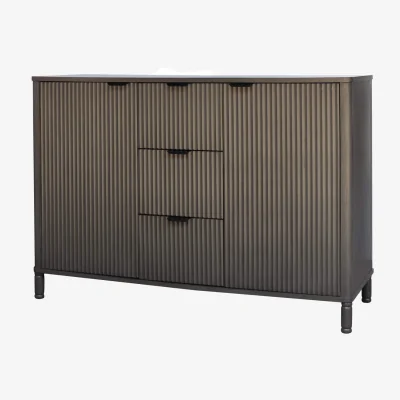 The Range Kyriaki Slatted Wooden Sideboard 3 Drawers 2 Doors - Brown