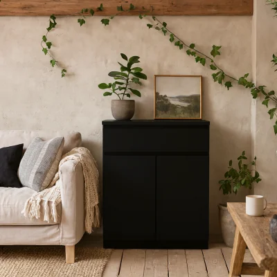 The Range Budapest Matt Wooden Sideboard 1 Drawer 2 Doors Freestanding Compact - Black