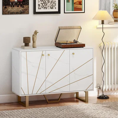 The Range HOMCOM Sideboard Storage Cupboard with Metal Legs for Living Room - White