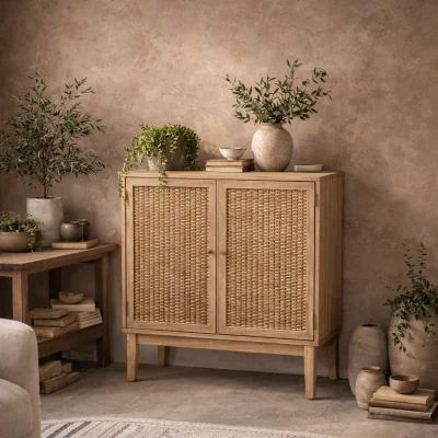 The Range Wyld Haus Waterford Oak & Rattan 2-Drawer Small Sideboard - Natural