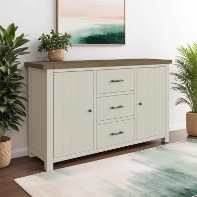 The Range FWStyle Solid Reclaimed Pine Sideboard Truffle Finish Handmade Ready Assembled - Truffle