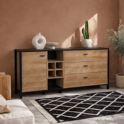 The Range Egtved Large Sideboard Natural Effect 1 Door 3 Drawers - Black