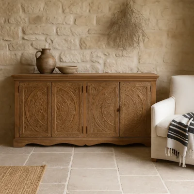 The Range Brighton XL Whitewashed Mango Wood Sideboard 4 Doors Matt Finish - Brown