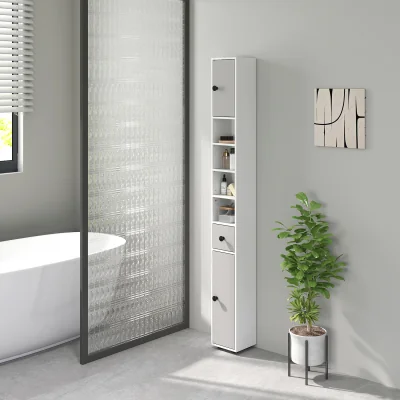The Range kleankin 180cm Tall Slim Bathroom Cabinet - Light Grey