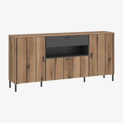 The Range Nightbloom Grey and Oak-Effect Panelled Sideboard 3 Door 1 Drawer - Grey