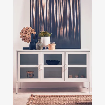 The Range Acier Three Door White Metal Sideboard - White