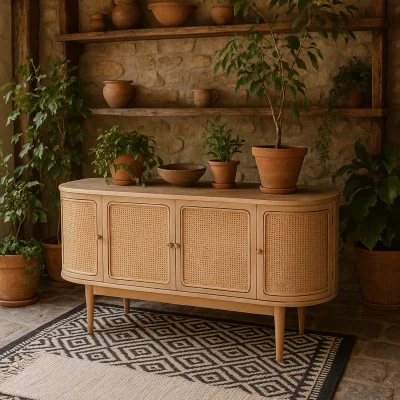 The Range Chicago Cane Rattan Mango Wood 4 Door Sideboard - Brown