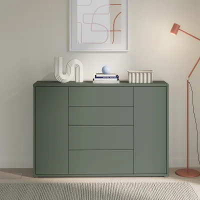 The Range Alice Springs Wide Sideboard with 4 Drawers & 2 Doors with Push-Open in Sand - Sage Green