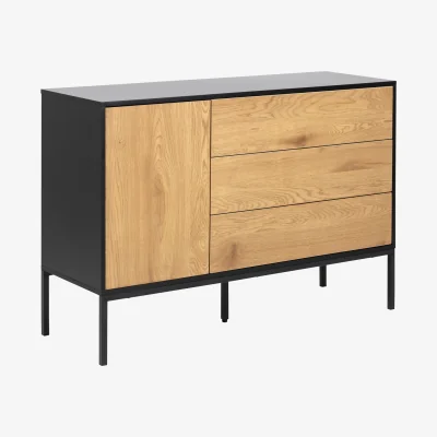 The Range Seaford 1 Door 3 Drawer Small Sideboard in Black & Oak - Black