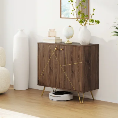The Range HOMCOM Sideboard Cabinet with Golden Steel Lines and Adjustable Shelf  - Brown