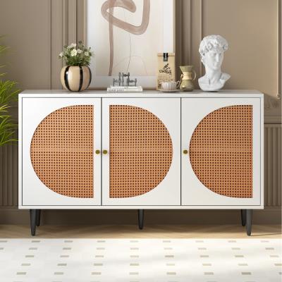 The Range Sideboard with 3 Rattan Decorated Doors - White